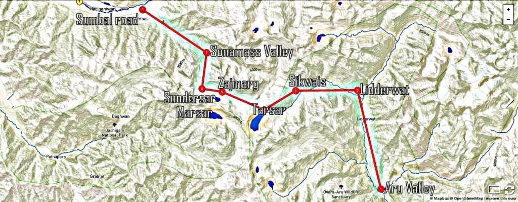 Tarsar Marsar Trek Map